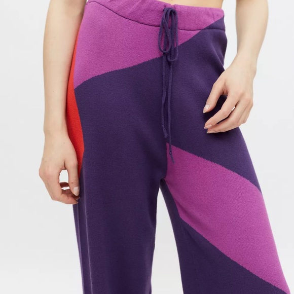 New Hosbjerg x Free People Corsa Colorblock S Purple Pink Intarsia Knit Wide-Leg - Picture 13 of 17